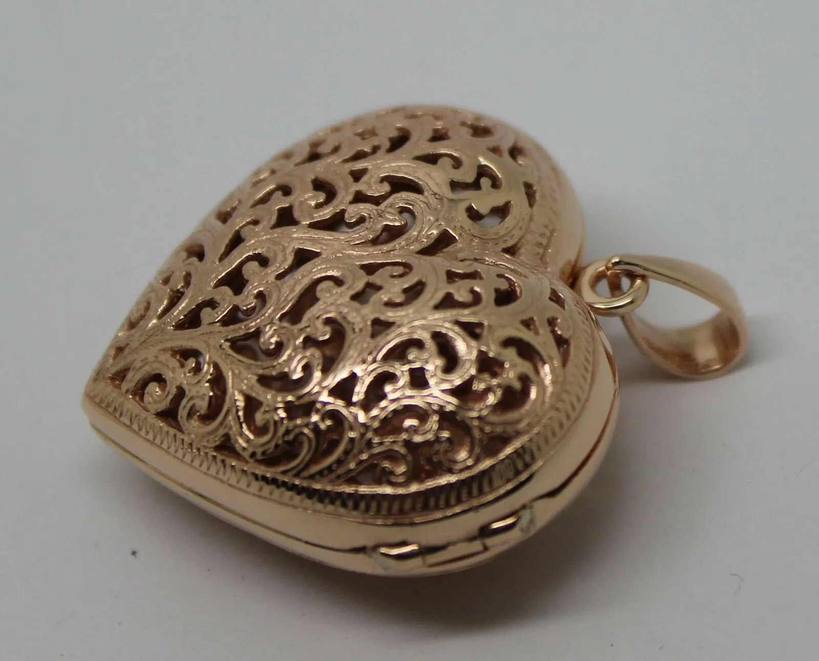 Kaedesigns, New Genuine 9ct 9kt Rose Gold Huge Filigree Heart Pendant Locket