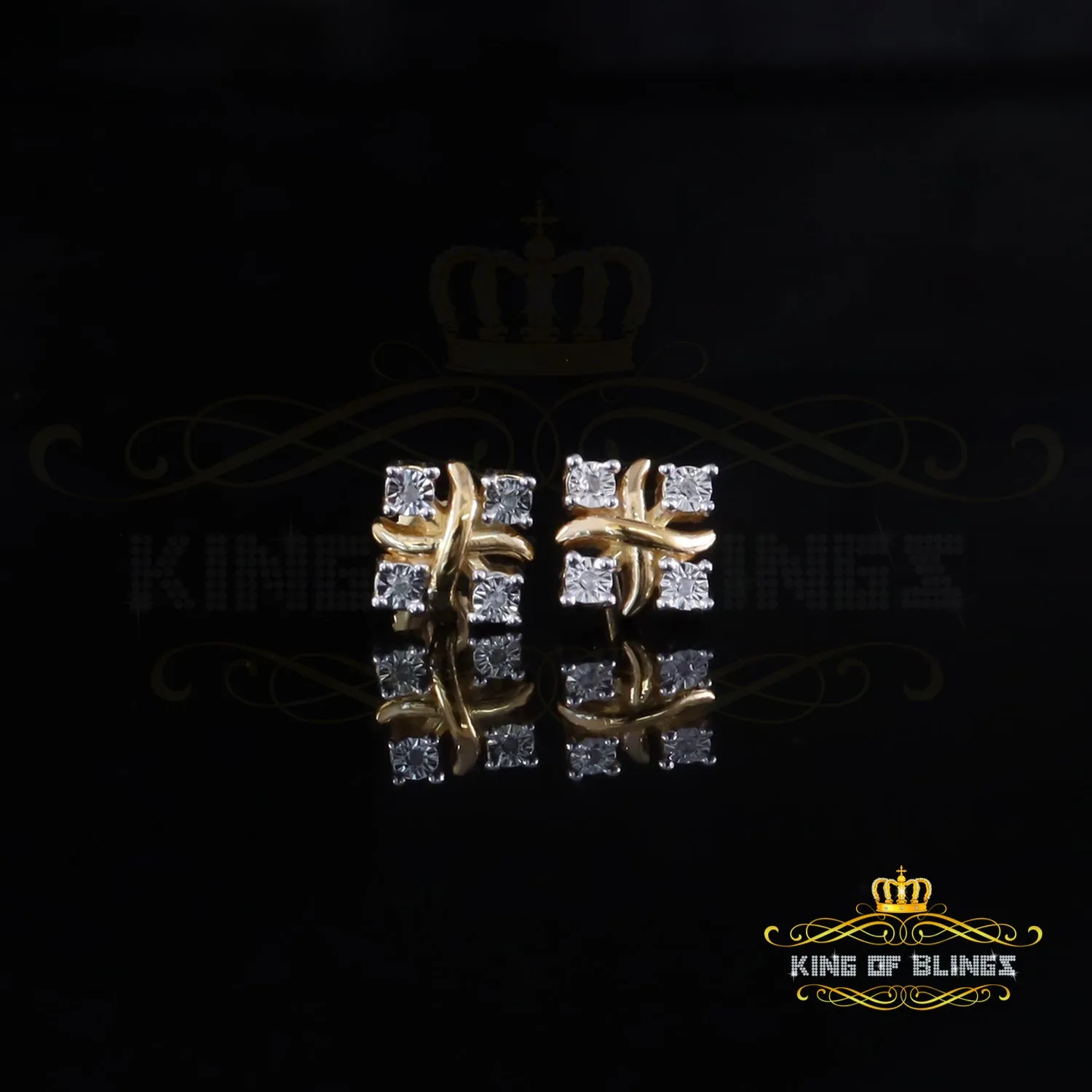 King of Blings-0.05ct Diamond 925 Sterling Silver Yellow for Men's & Women Stud XOXO Earrings