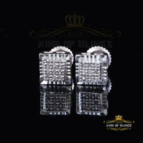 King Of Bling's 0.05ct Diamond For White 925 Sterling Silver Men's & Women's Square Earrings