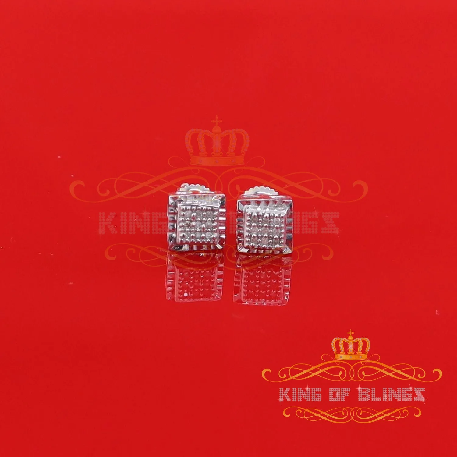 King Of Bling's 0.05ct Diamond For White 925 Sterling Silver Men's & Women's Square Earrings