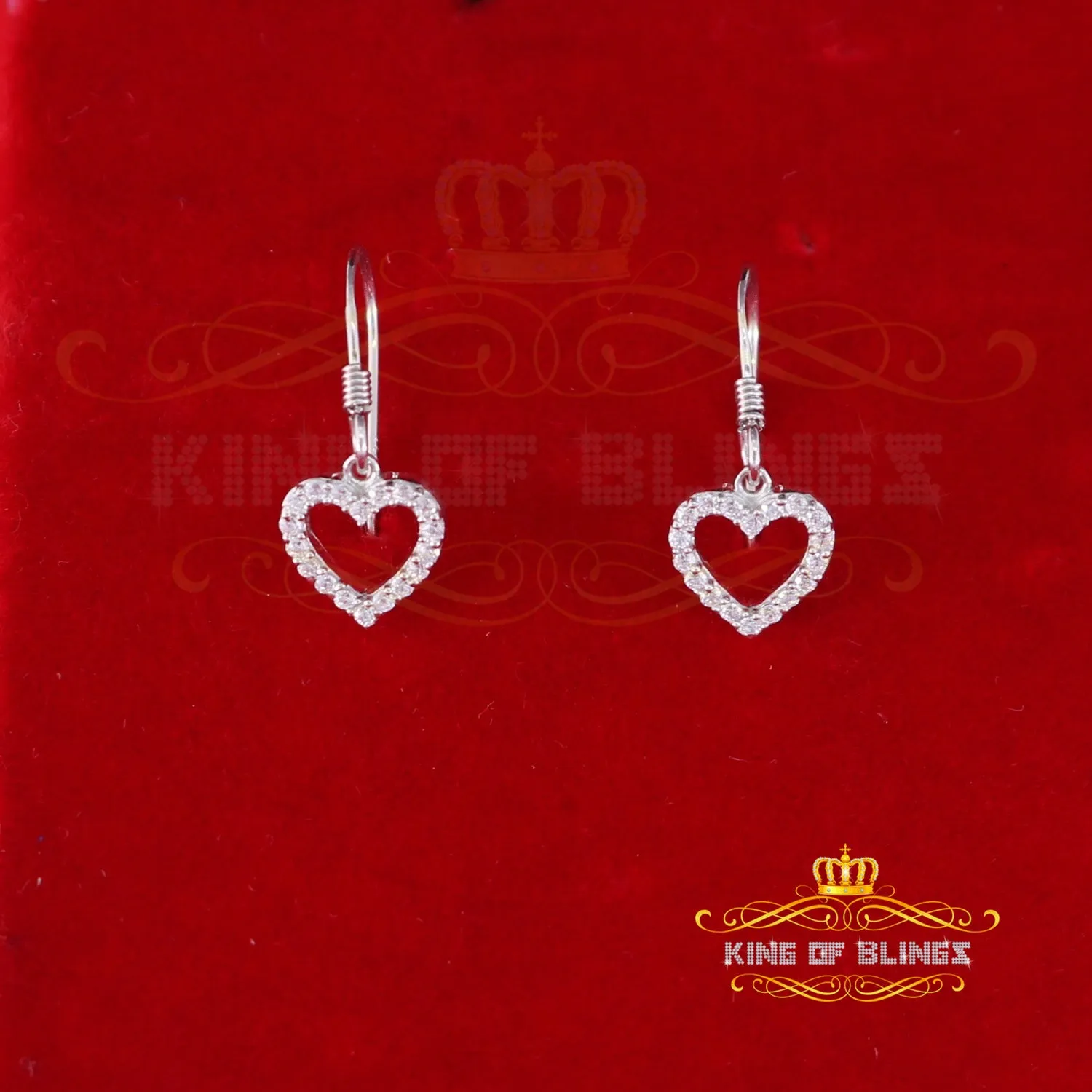 King of Blings- 925 White Silver 0.58ct Cubic Zirconia Cluster Women's Dangling Heart Earrings