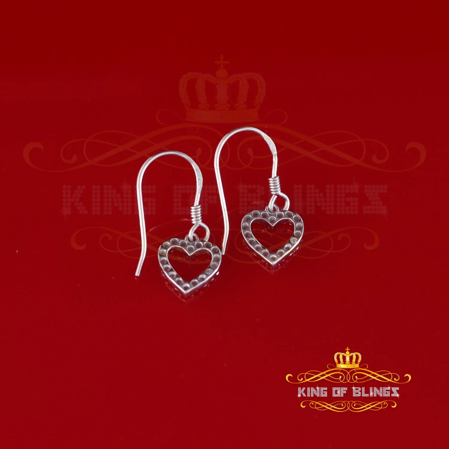 King of Blings- 925 White Silver 0.58ct Cubic Zirconia Cluster Women's Dangling Heart Earrings