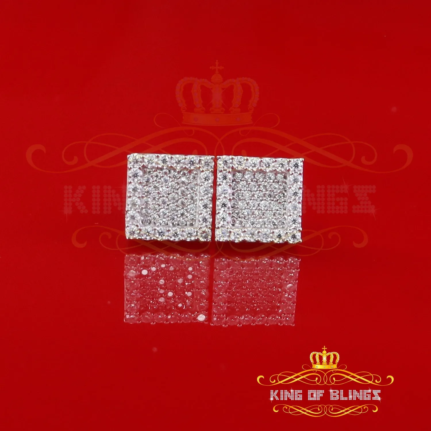 King of Bling's 925 White Silver 0.80ct VVS 'D' Moissanite Square Stud Earring Men's/Womens