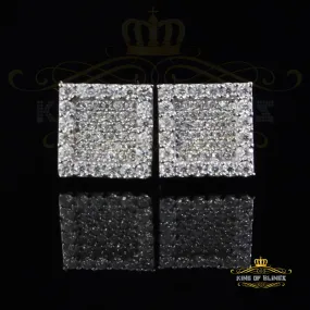 King of Bling's 925 White Silver 0.80ct VVS 'D' Moissanite Square Stud Earring Men's/Womens