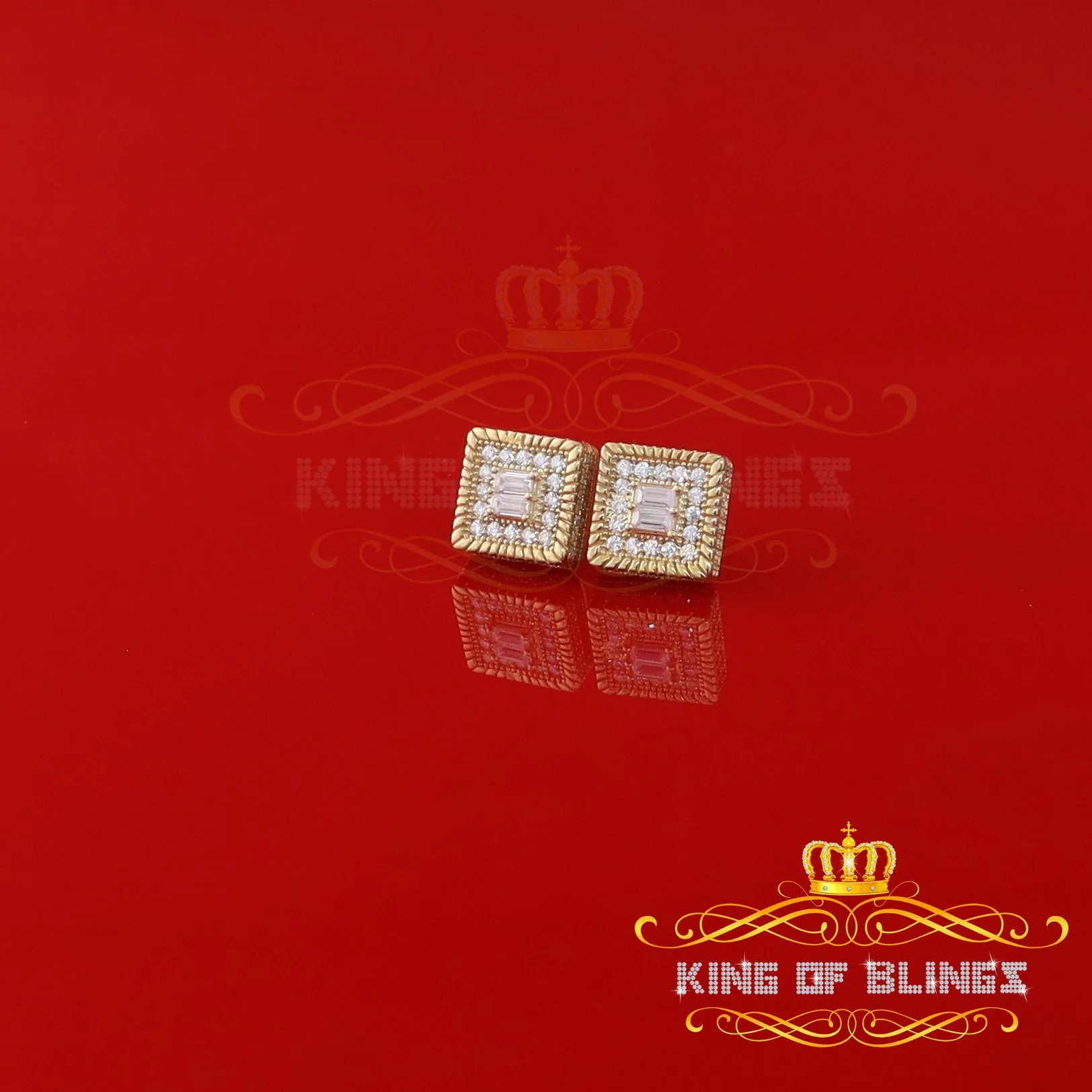 King  of Bling's 925 Yellow Silver 1.00ct VVS-D Moissanite Women's/Men's Square Stud Earrings