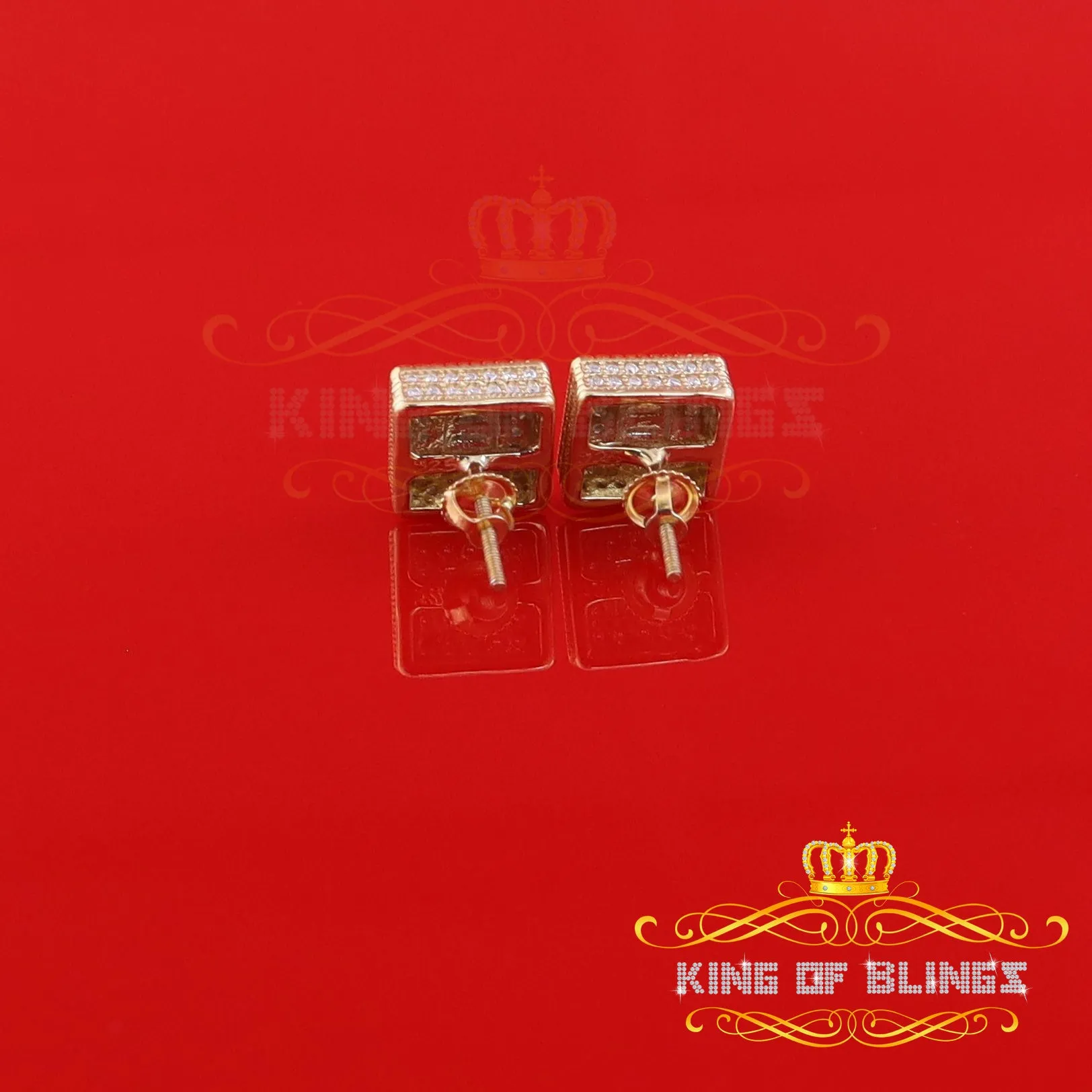 King  of Bling's 925 Yellow Silver 1.00ct VVS-D Moissanite Women's/Men's Square Stud Earrings