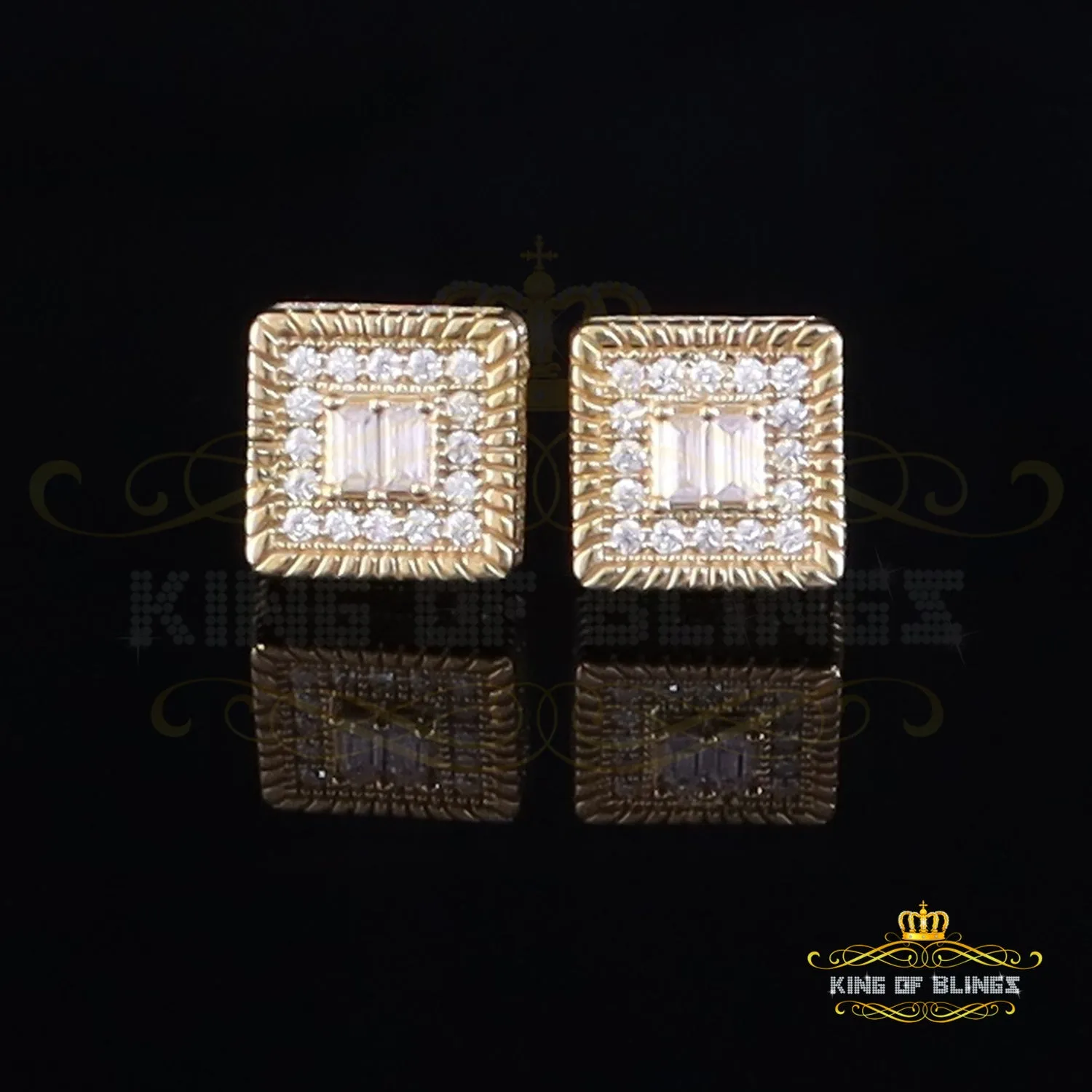 King  of Bling's 925 Yellow Silver 1.00ct VVS-D Moissanite Women's/Men's Square Stud Earrings