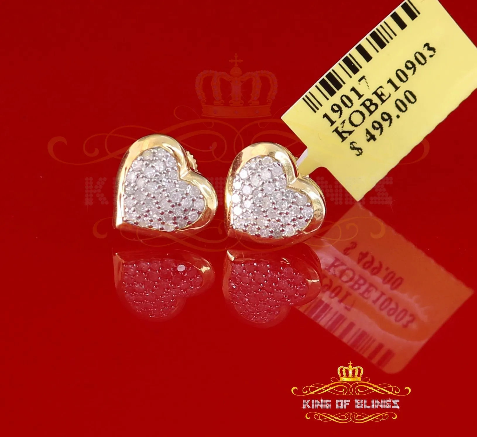 King of Blings-Aretes Para Hombre Heart 925 Yellow Silver 0.25ct Diamond Women's /Men's Earring