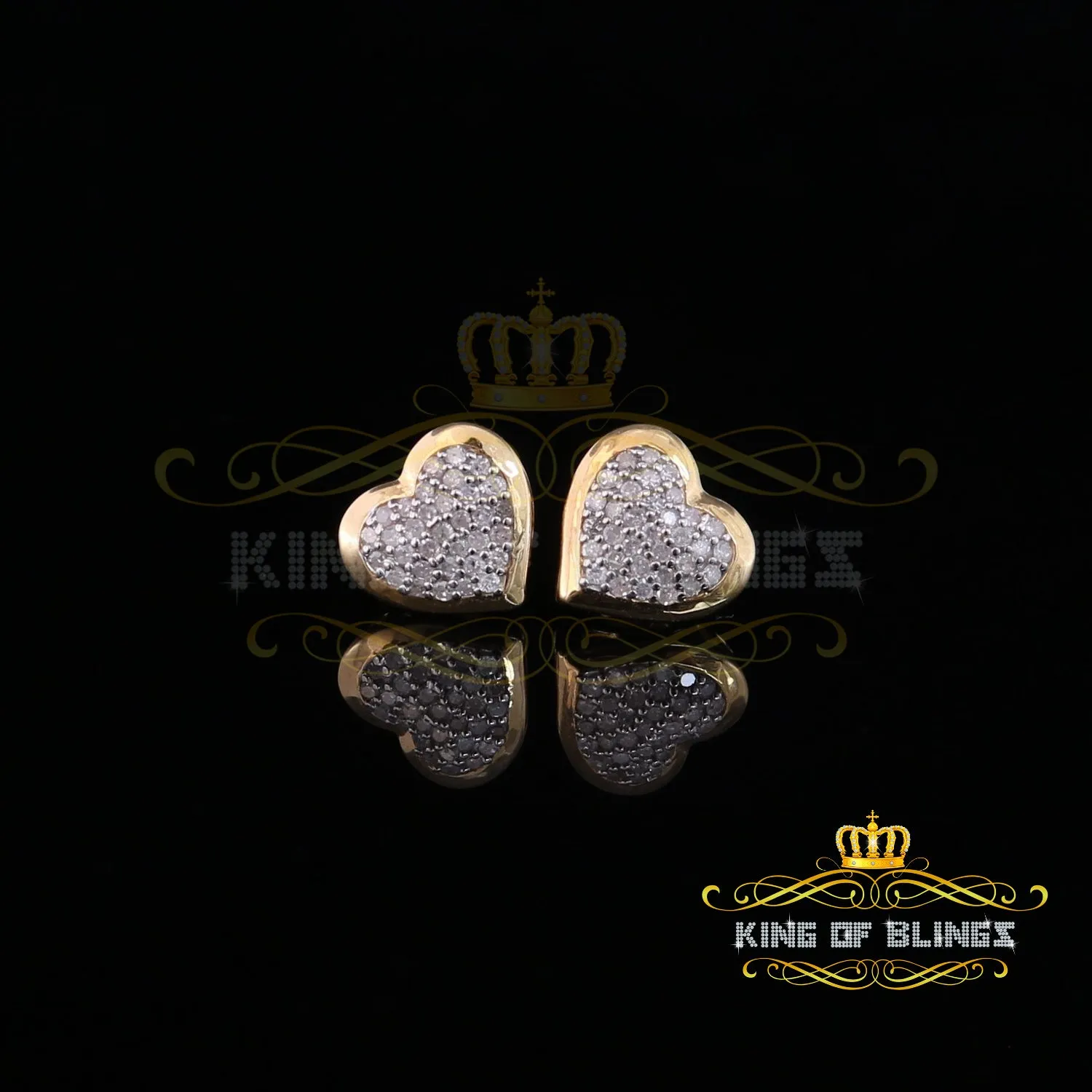 King of Blings-Aretes Para Hombre Heart 925 Yellow Silver 0.25ct Diamond Women's /Men's Earring