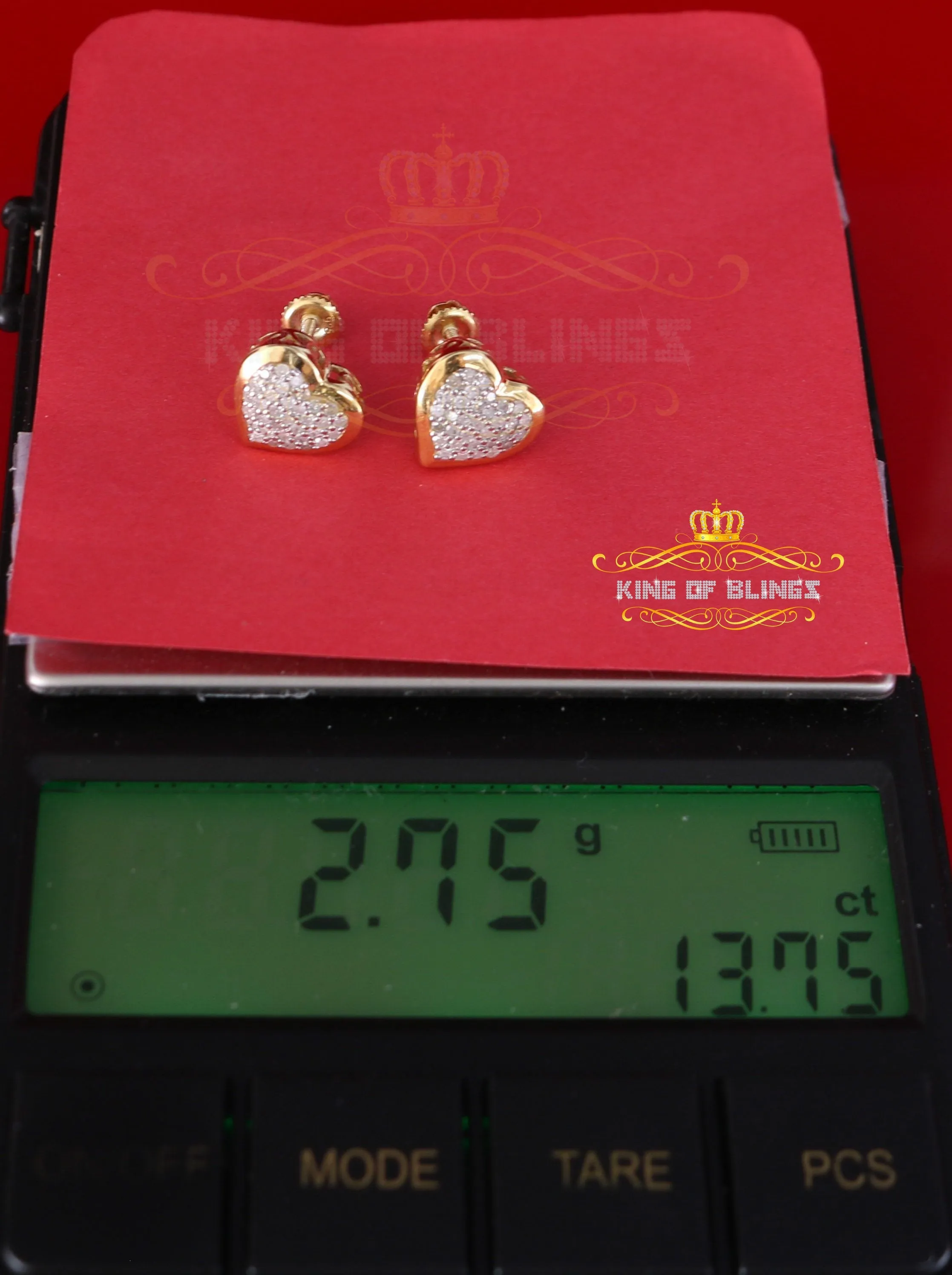 King of Blings-Aretes Para Hombre Heart 925 Yellow Silver 0.25ct Diamond Women's /Men's Earring