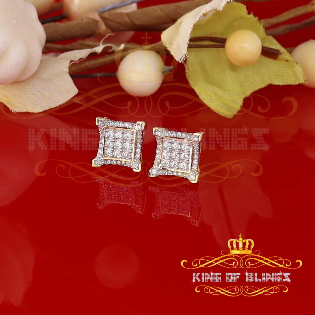 King of Bling's Elegant Square Yellow 925 Silver Screw Back 1.05ct Cubic Zirconia Ladies Earring