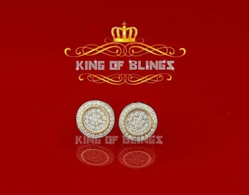 King of Bling's Elegant Yellow 925 Silver Screw Back 0.69ct Cubic Zirconia Round Women Earrings