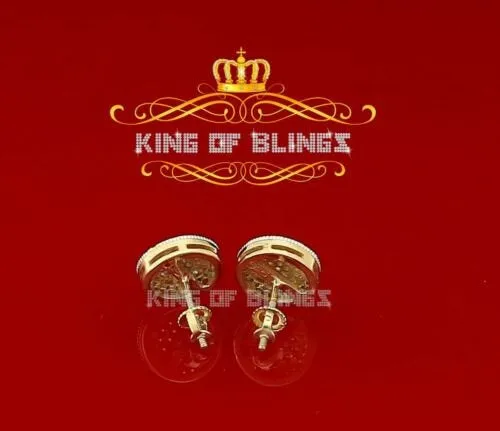 King of Bling's Elegant Yellow 925 Silver Screw Back 0.69ct Cubic Zirconia Round Women Earrings