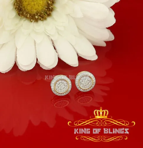 King of Bling's Elegant Yellow 925 Silver Screw Back 0.69ct Cubic Zirconia Round Women Earrings