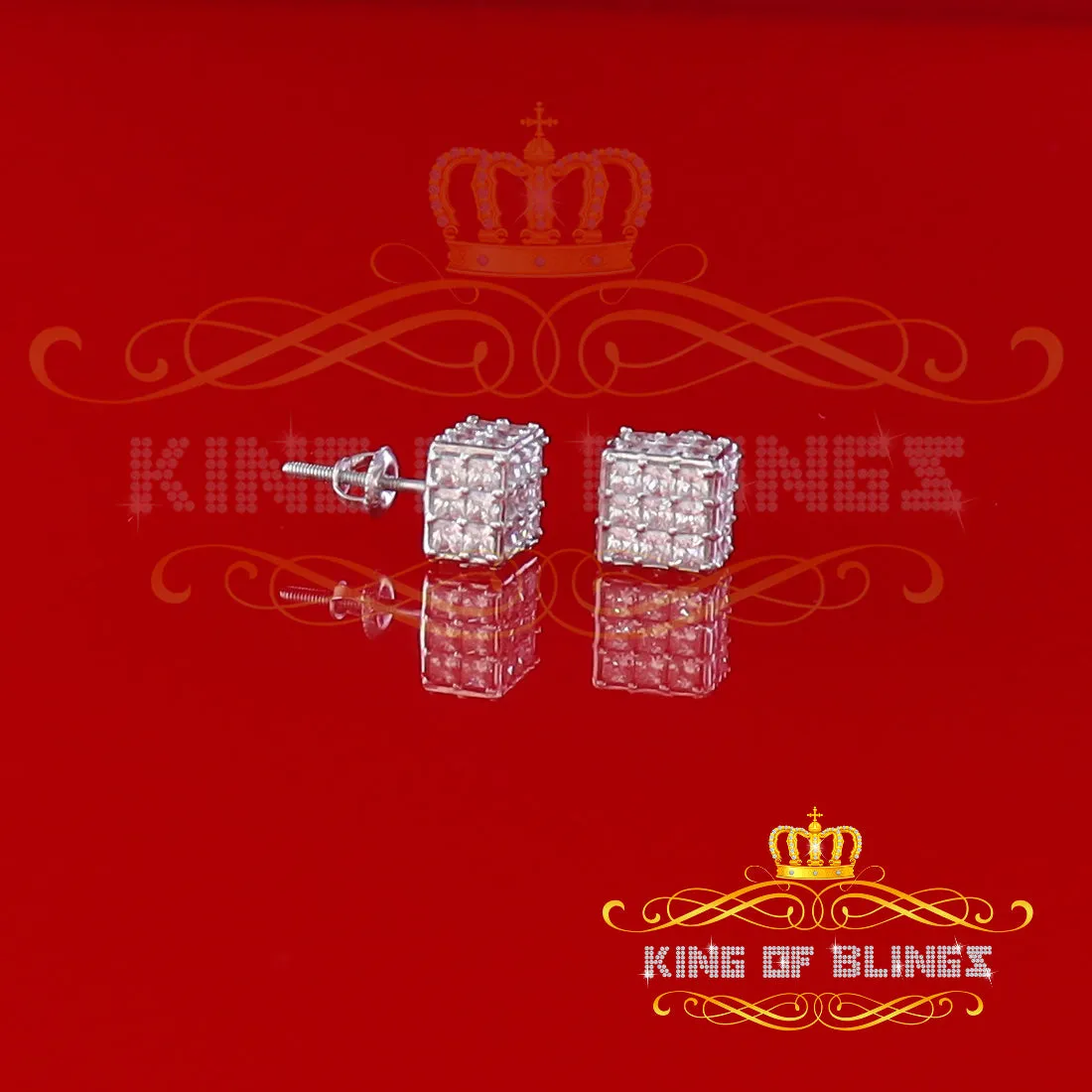 King of Blings- Hip Hop 925 White Silver 5.94ct Cubic Zirconia Women's & Men's Square Earrings