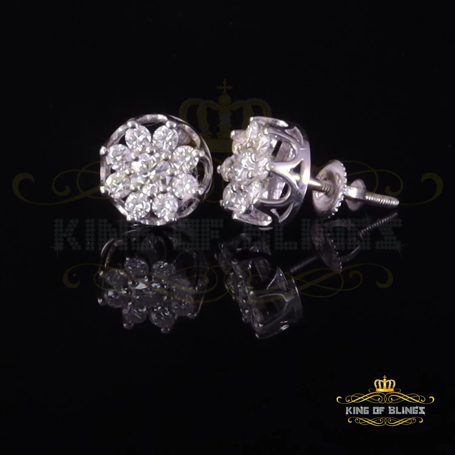 King of Bling's Men's/Womens 925 Silver White 0.75ct VVS 'D' Moissanite Round stud Earrings