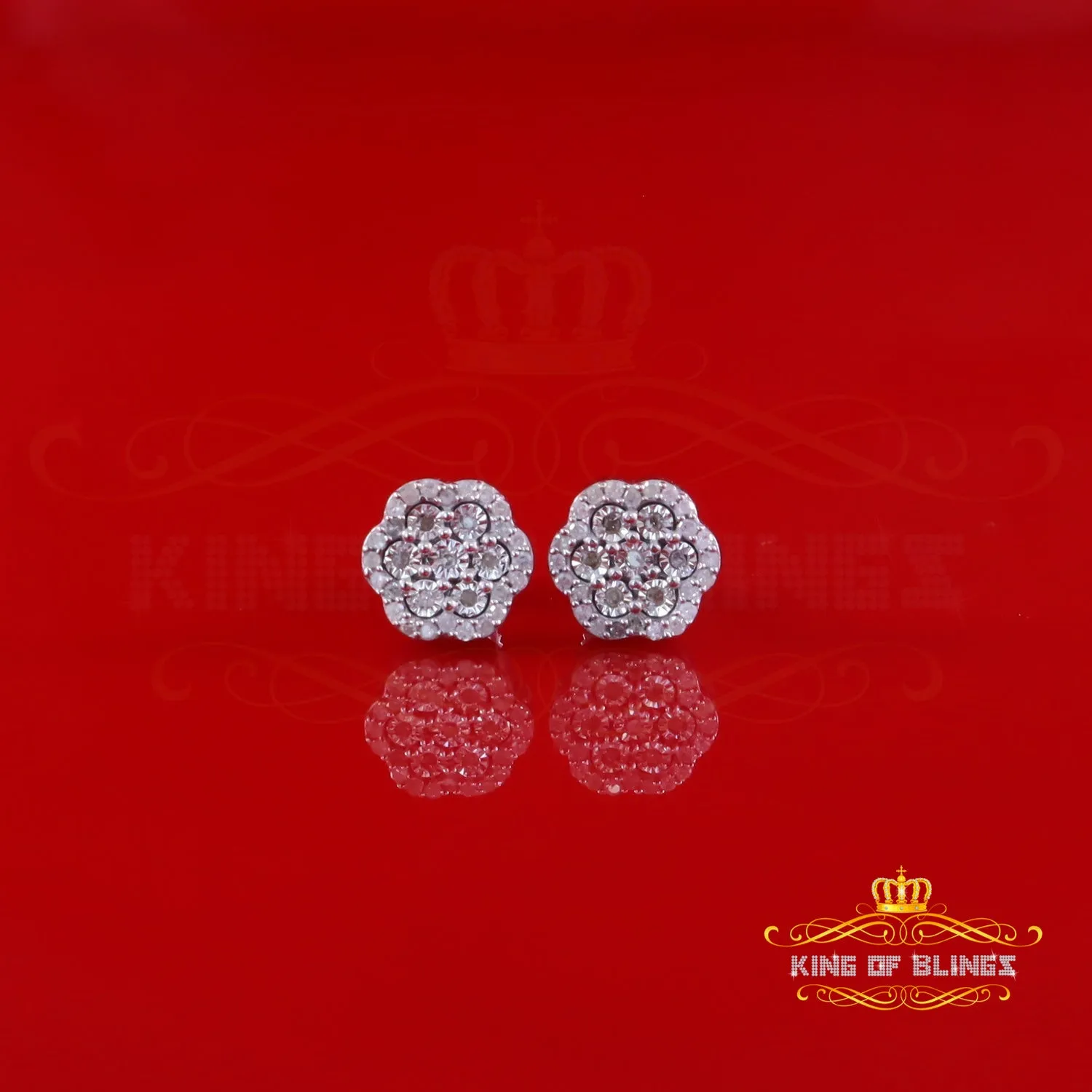 King Of Bling's Miracle Setting 0.25ct Diamond 925 Silver White for Men's & Women Stud Earrings