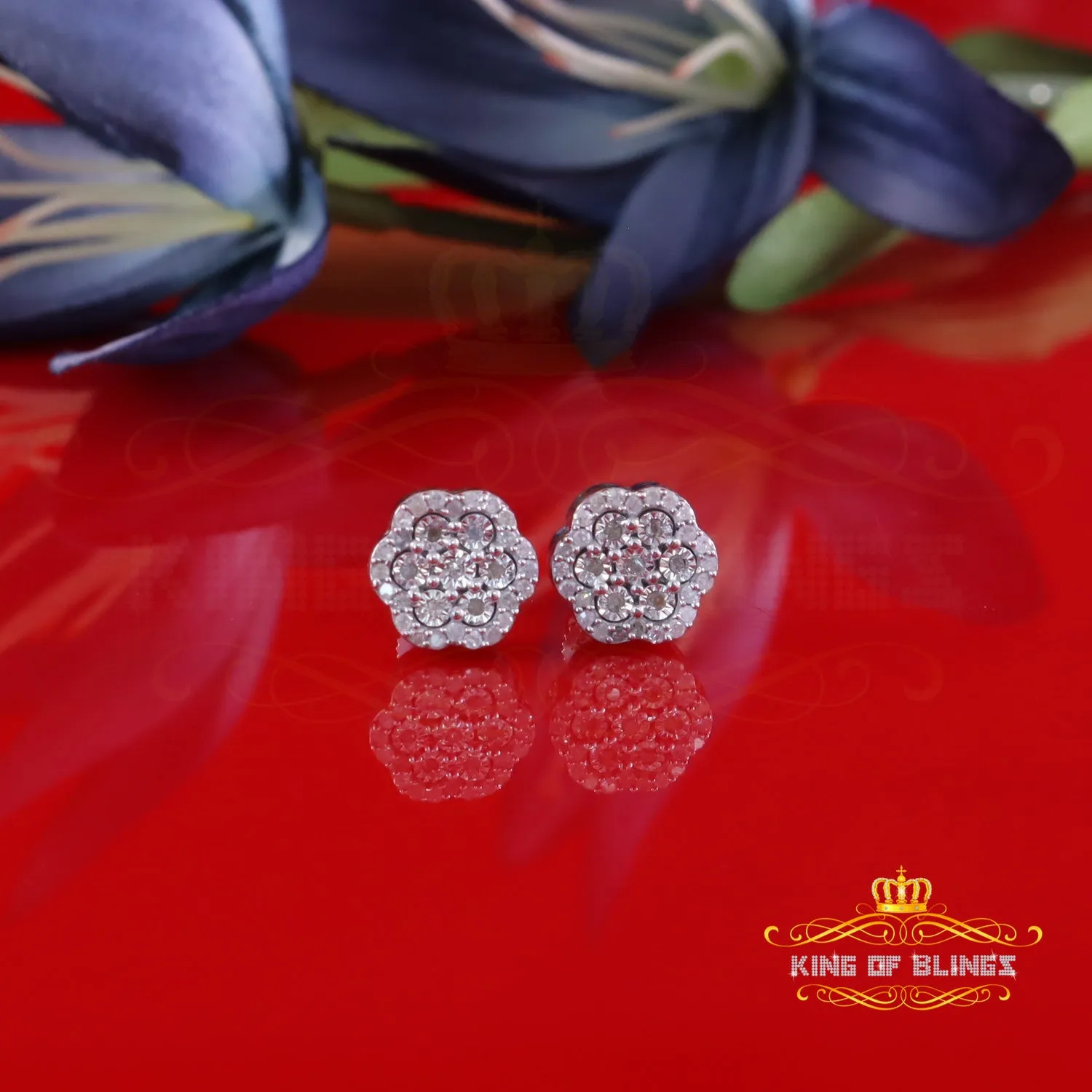 King Of Bling's Miracle Setting 0.25ct Diamond 925 Silver White for Men's & Women Stud Earrings