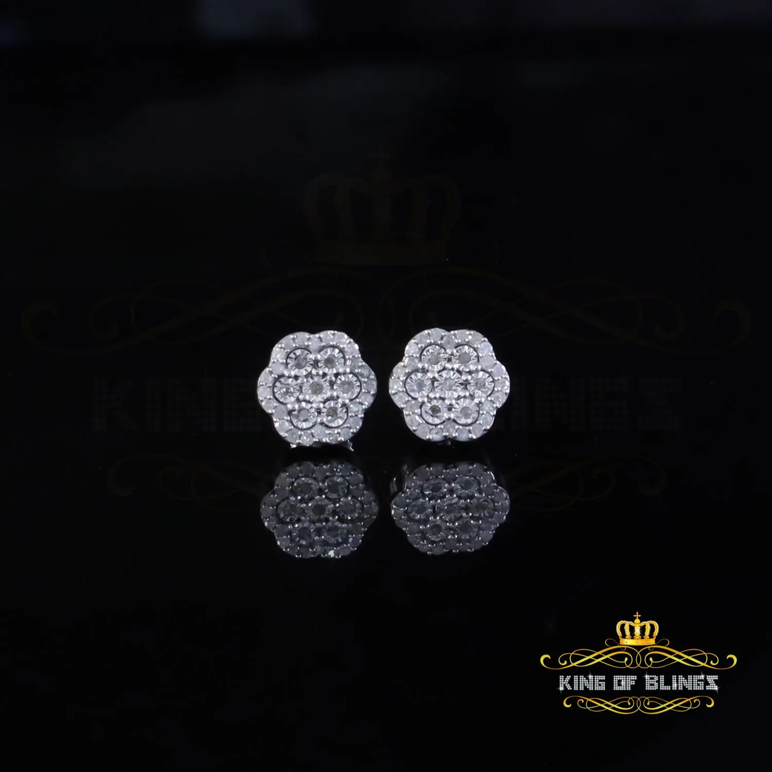 King Of Bling's Miracle Setting 0.25ct Diamond 925 Silver White for Men's & Women Stud Earrings