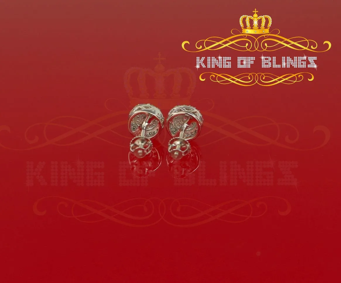 King of Blings- White Sterling Silver 0.78ct Cubic Zirconia Ladies 925 Hip Hop Round Earrings