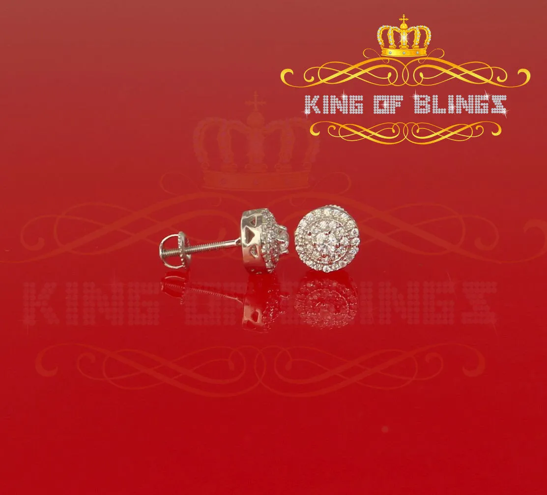 King of Blings- White Sterling Silver 0.78ct Cubic Zirconia Ladies 925 Hip Hop Round Earrings