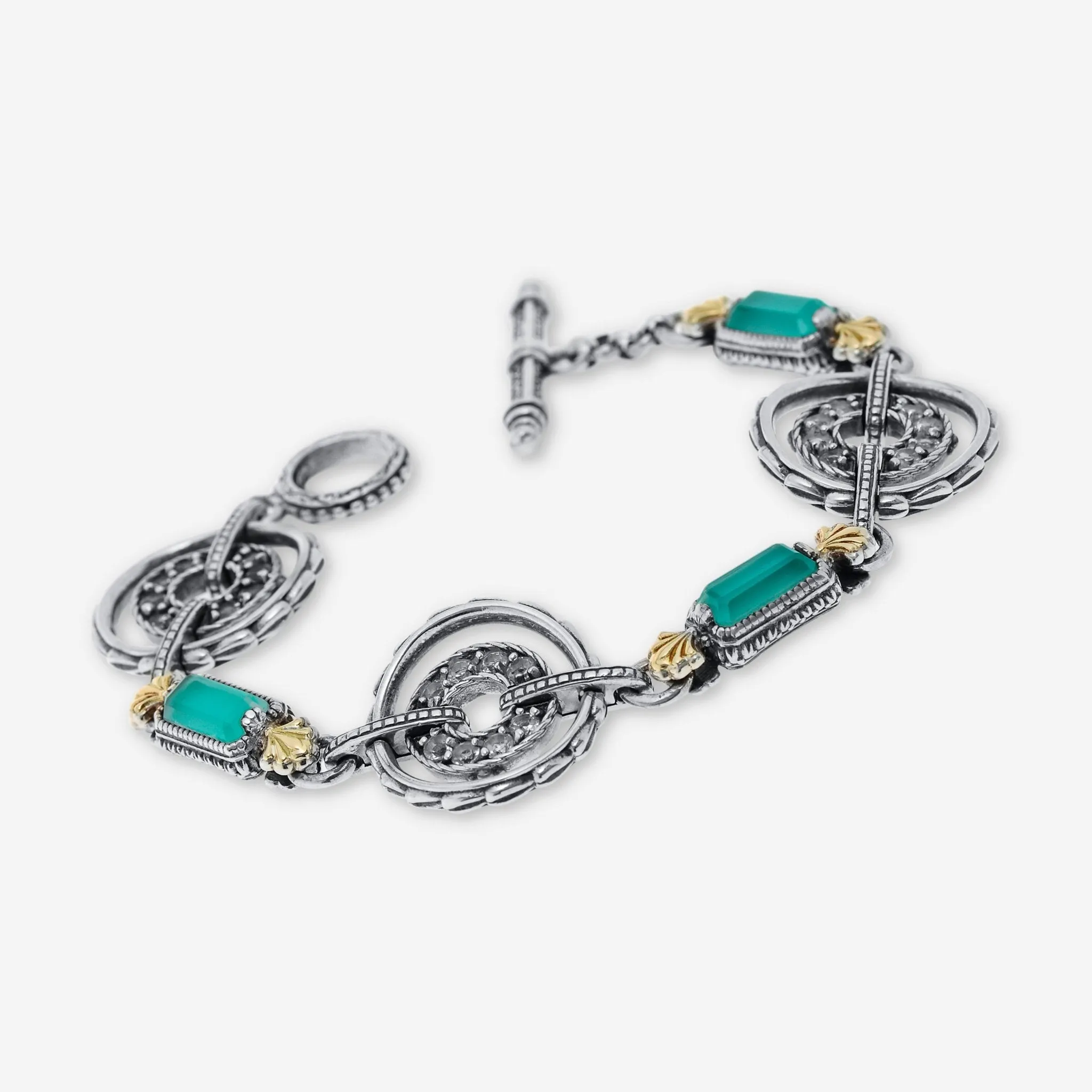 Konstantino Sterling Silver and 18K Yellow Gold, Chalcedony and White Topaz Doublet Link Bracelet