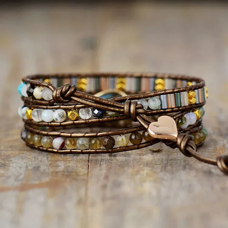 Labradorite & Rhinestone Wrap Bracelet - Stunning Bohemian Style Jewelry