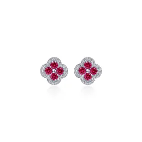 Lafonn Simulated Diamond & Ruby Halo Stud Earrings E0610CRP00