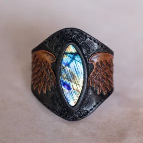 Large Black Bay Guardian Wings Cuff with Labradorite