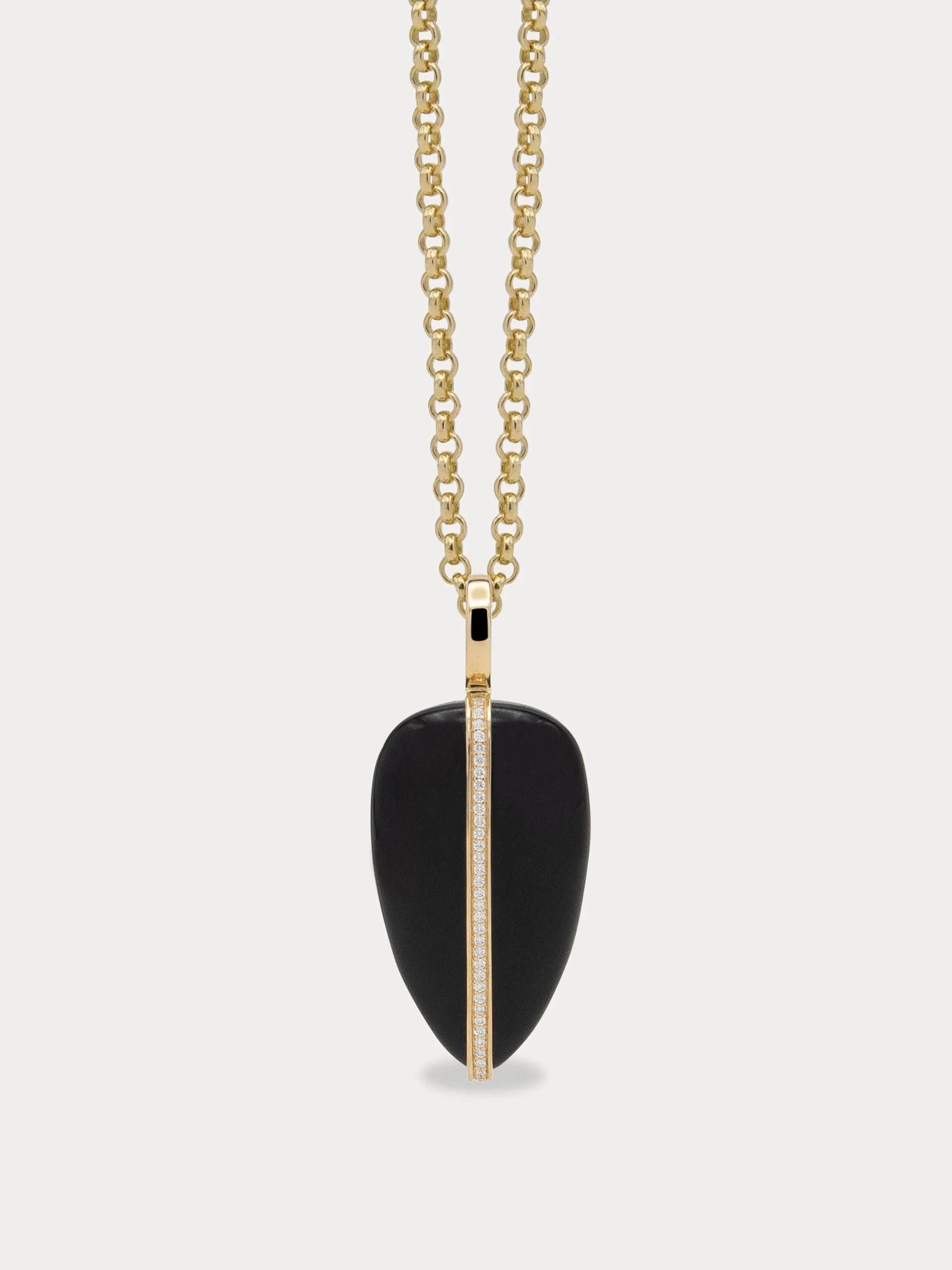 Large black onyx diamond pebble pendant | 14K