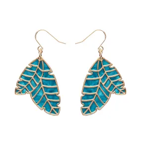 Leaf Textured Emerald Resin Drop Earrings - Gold SALE