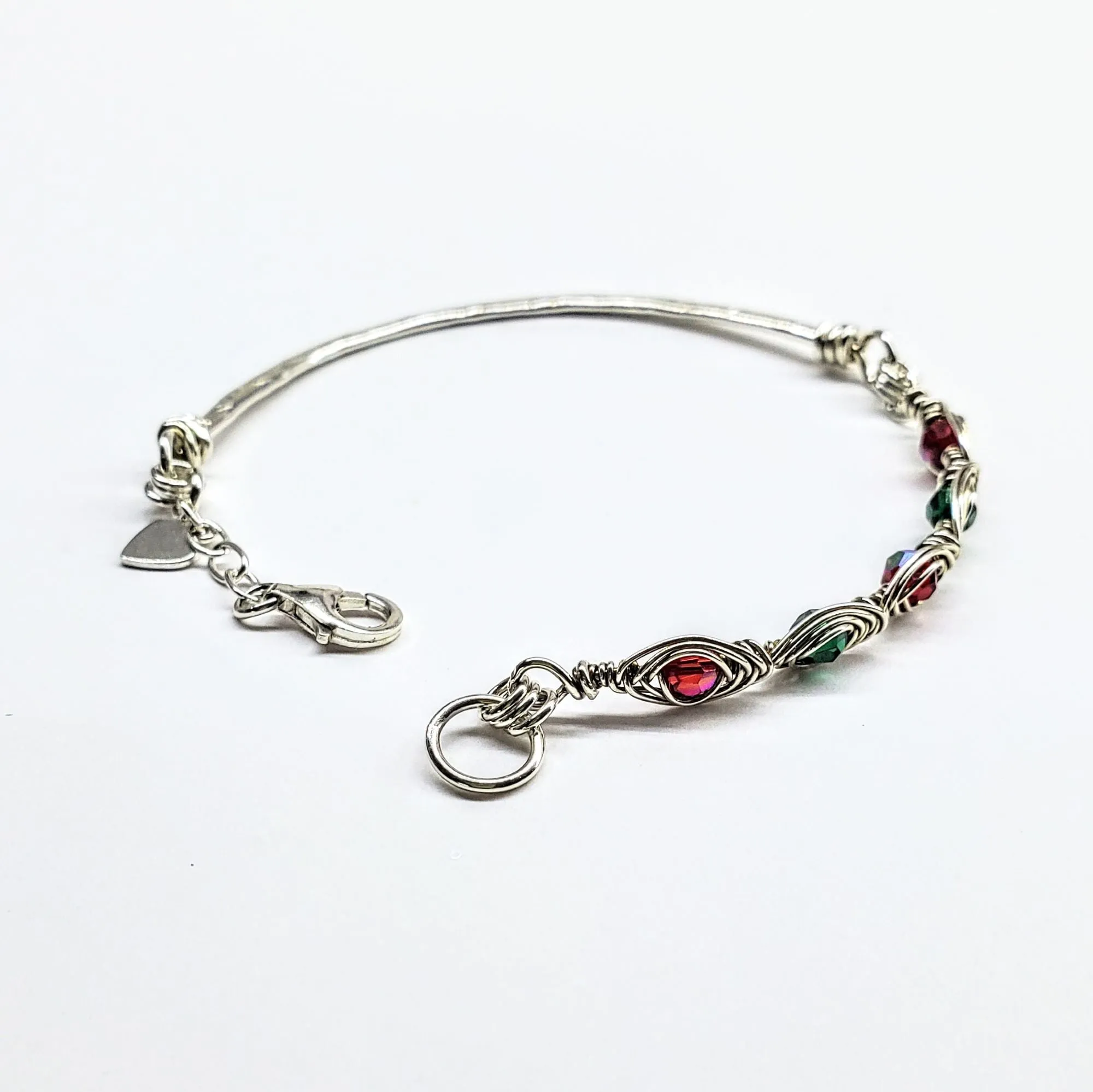 Limited Edition Silver Wire Wrapped Red Green Christmas Holiday Tube Bracelet