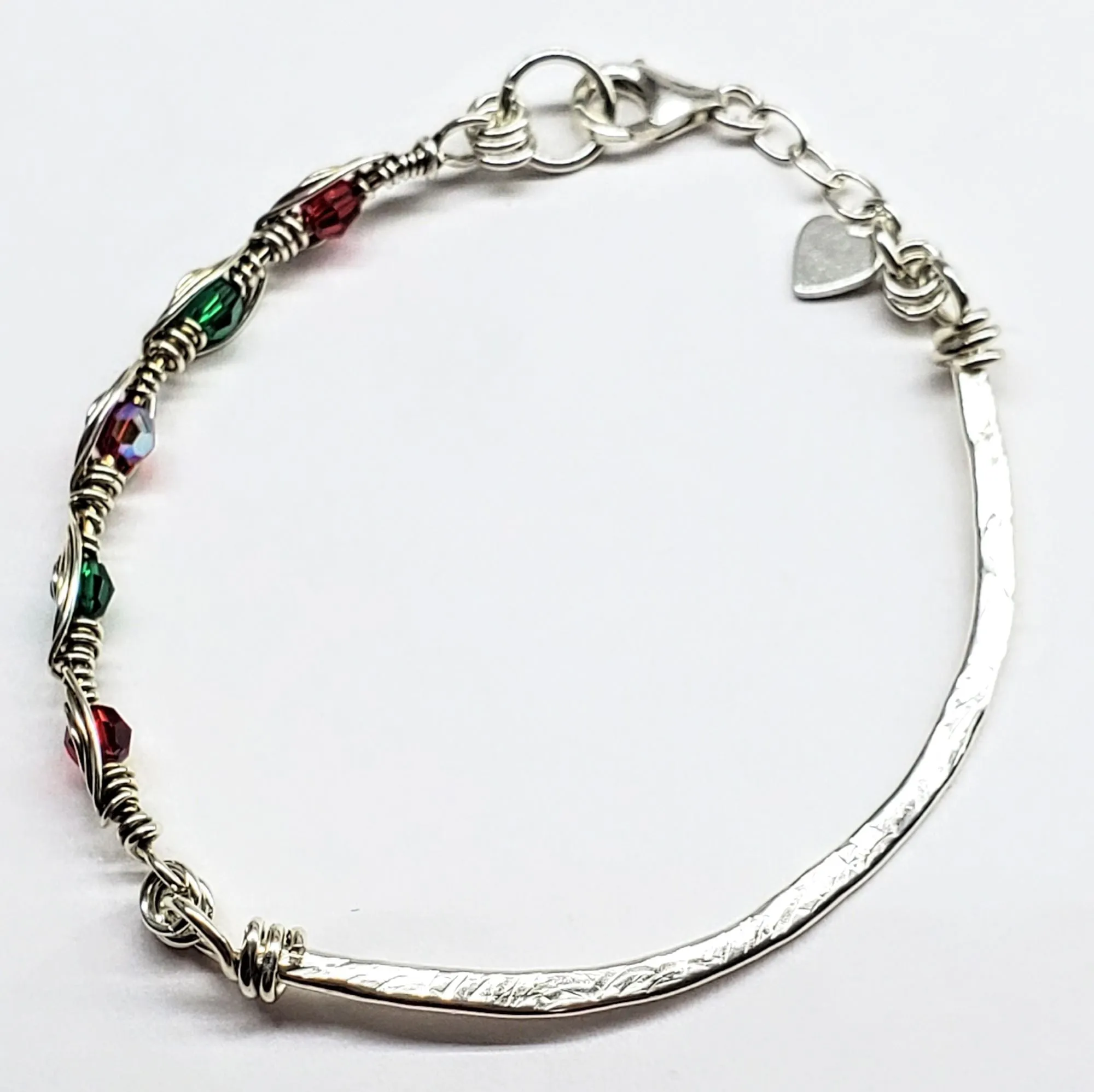 Limited Edition Silver Wire Wrapped Red Green Christmas Holiday Tube Bracelet