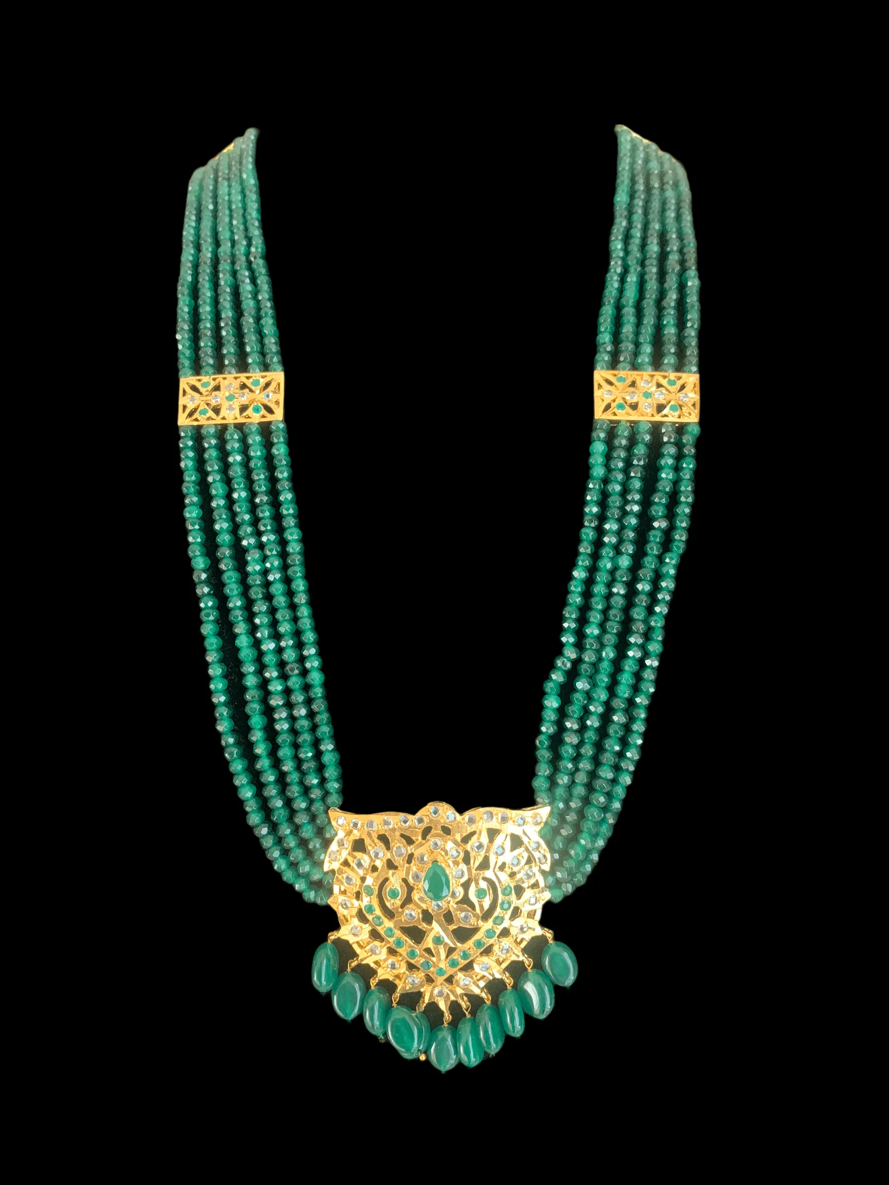 LN148 Lana Hyderabadi necklace set in emerald beads(SHIPS IN 3 WEEKS )