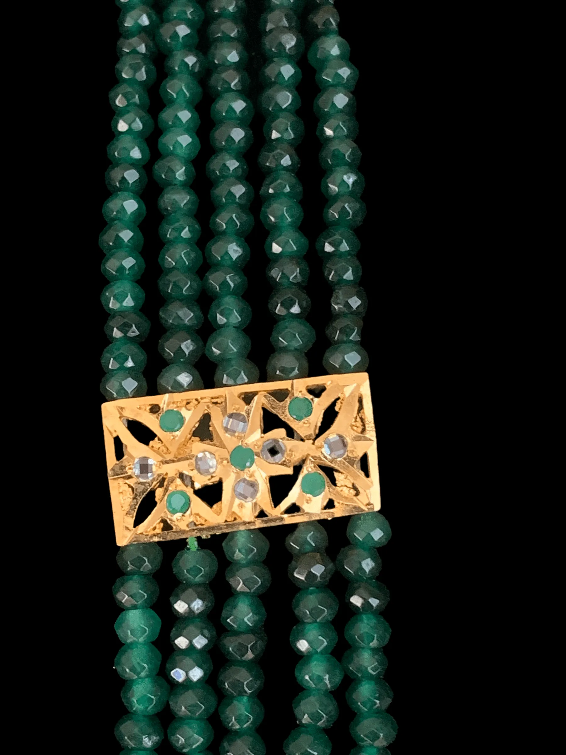 LN148 Lana Hyderabadi necklace set in emerald beads(SHIPS IN 3 WEEKS )