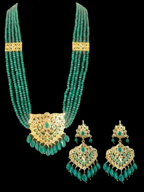 LN148 Lana Hyderabadi necklace set in emerald beads(SHIPS IN 3 WEEKS )