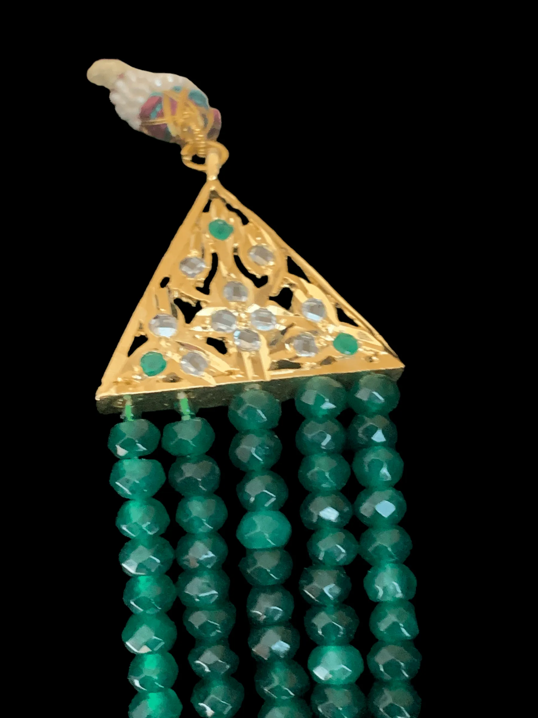 LN148 Lana Hyderabadi necklace set in emerald beads(SHIPS IN 3 WEEKS )