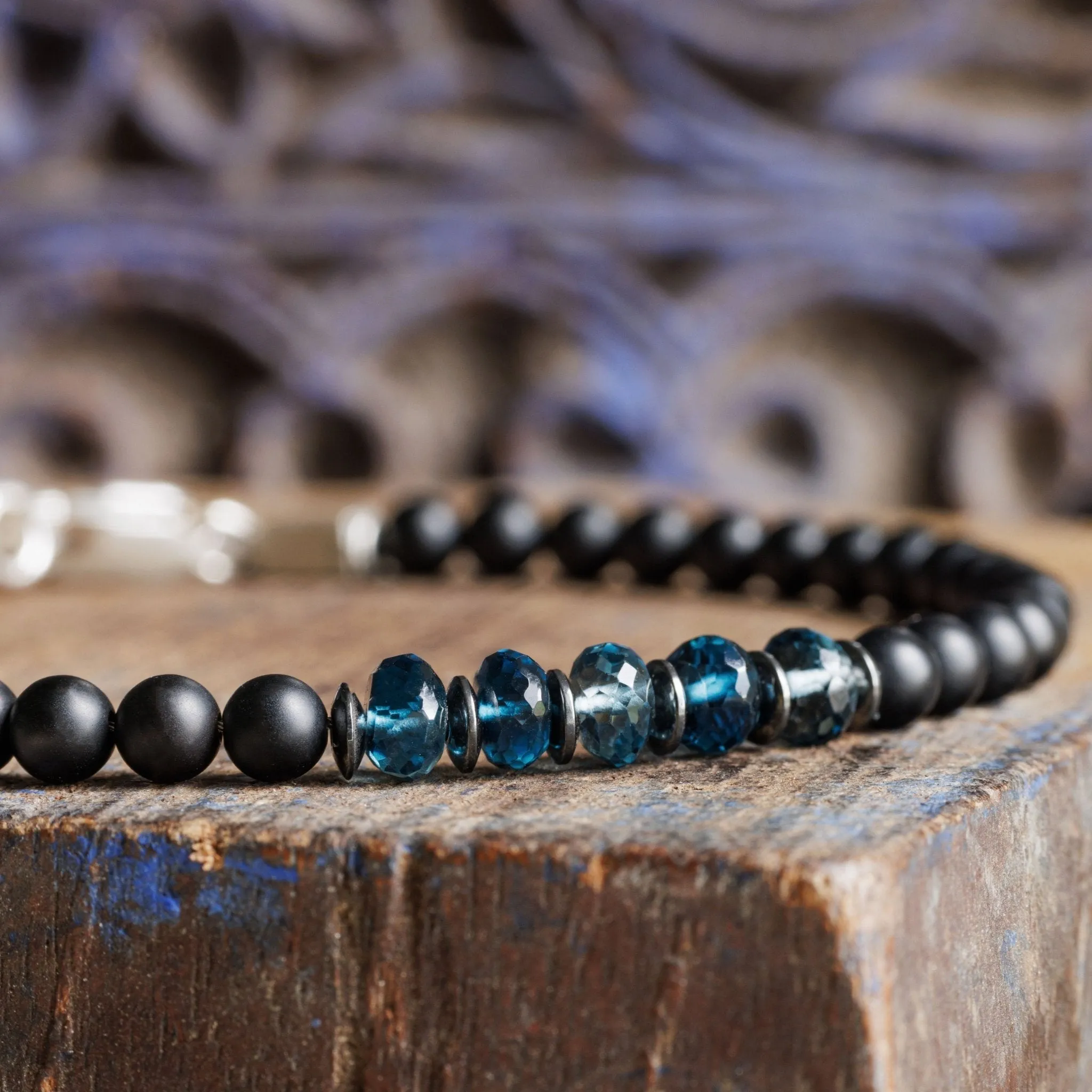 London Blue Topaz - Black Agate Bracelet II (4-5mm)