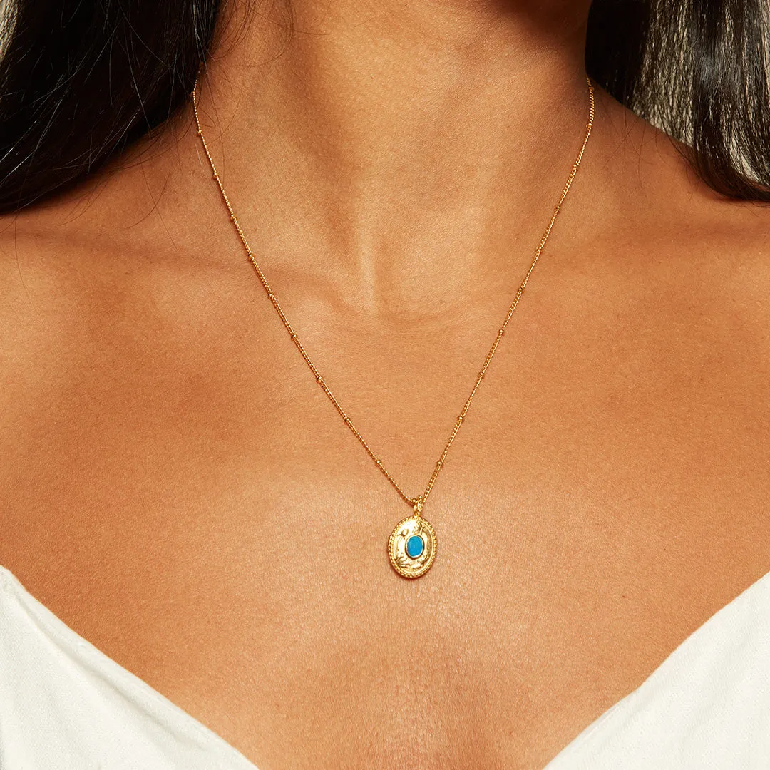 Lotus Turquoise Birthstone Locket Necklace - December