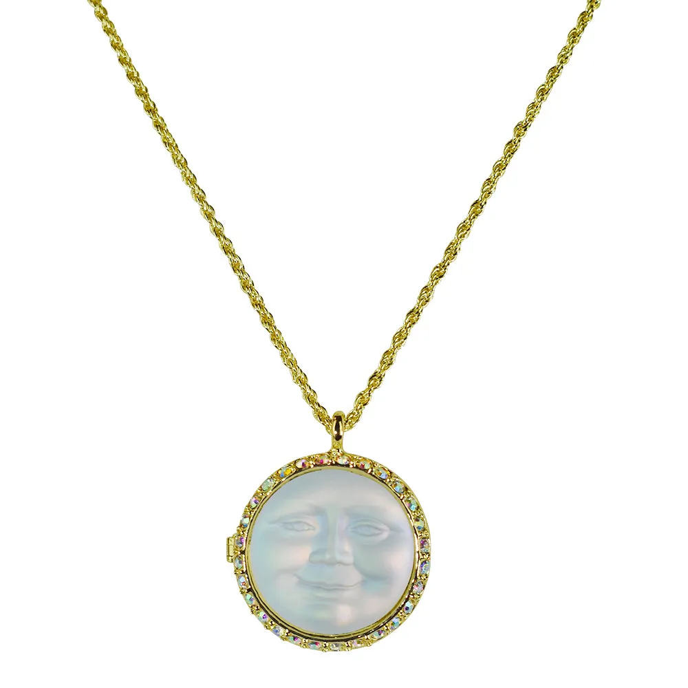 Love Never Dies Glass Seaview Moon Locket Necklace (Goldtone/Crystal AB)