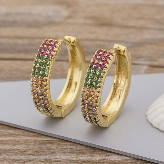 Luxury Crystal Zircon Stone Earrings Fashion Copper CZ Gold Rainbow Jewelry Boho Stud Earrings