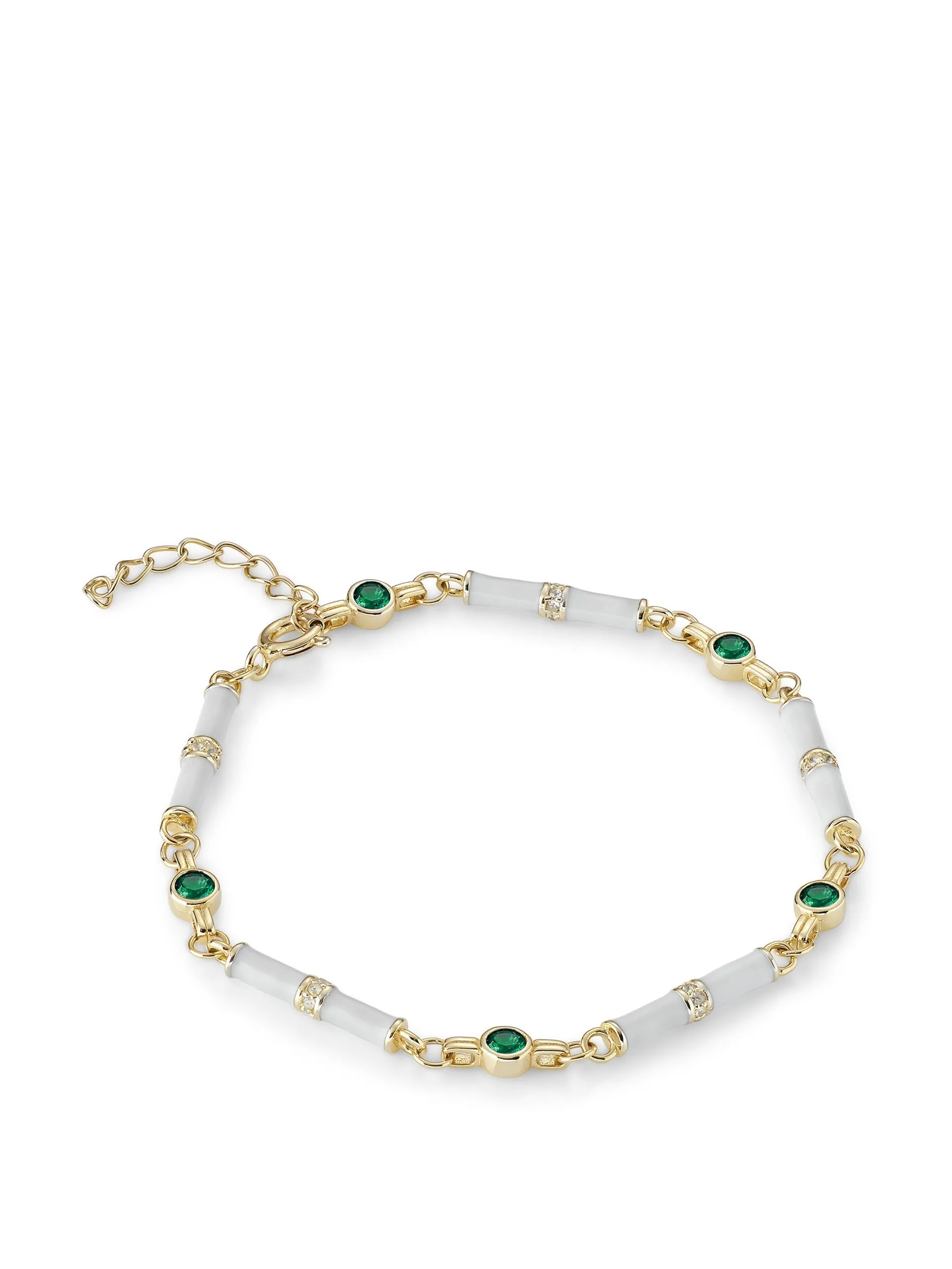 Marlowe white enamel bracelet with emerald green stone