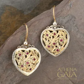 Meadow Shadows Gold with Ruby Heart Earrings