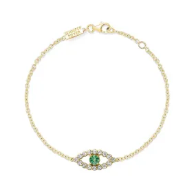 Medium Diamond Open Evil Eye Bracelet with Emerald Center