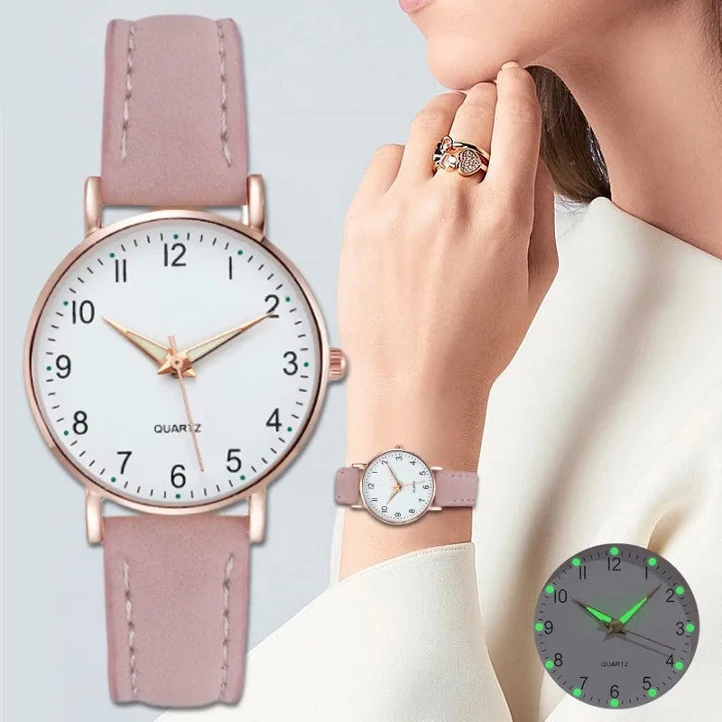 Men's and Women's Luminous Watch Small Fresh Matte Leather Casual Watch Women's Quartz Watch