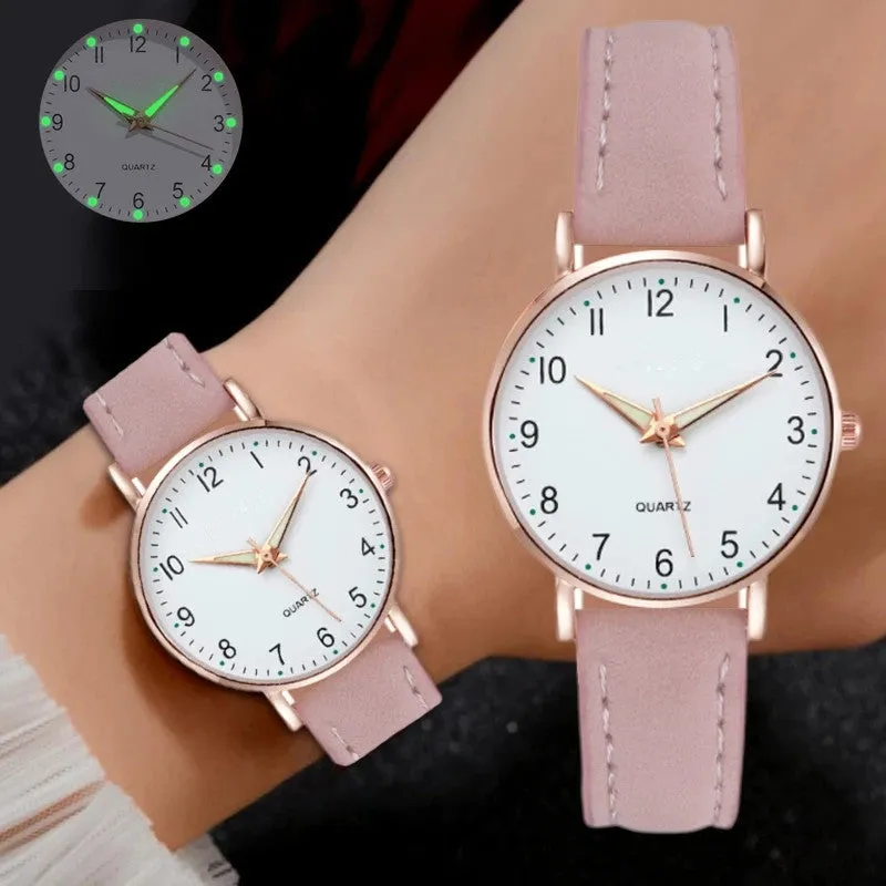 Men's and Women's Luminous Watch Small Fresh Matte Leather Casual Watch Women's Quartz Watch