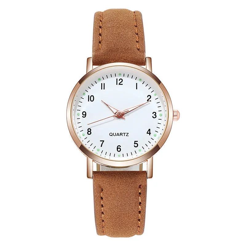 Men's and Women's Luminous Watch Small Fresh Matte Leather Casual Watch Women's Quartz Watch