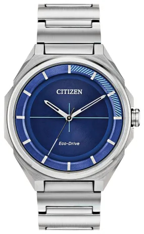 Men's Citizen Eco-Drive Watch with Stainless Steel Band   Royal Blue Face