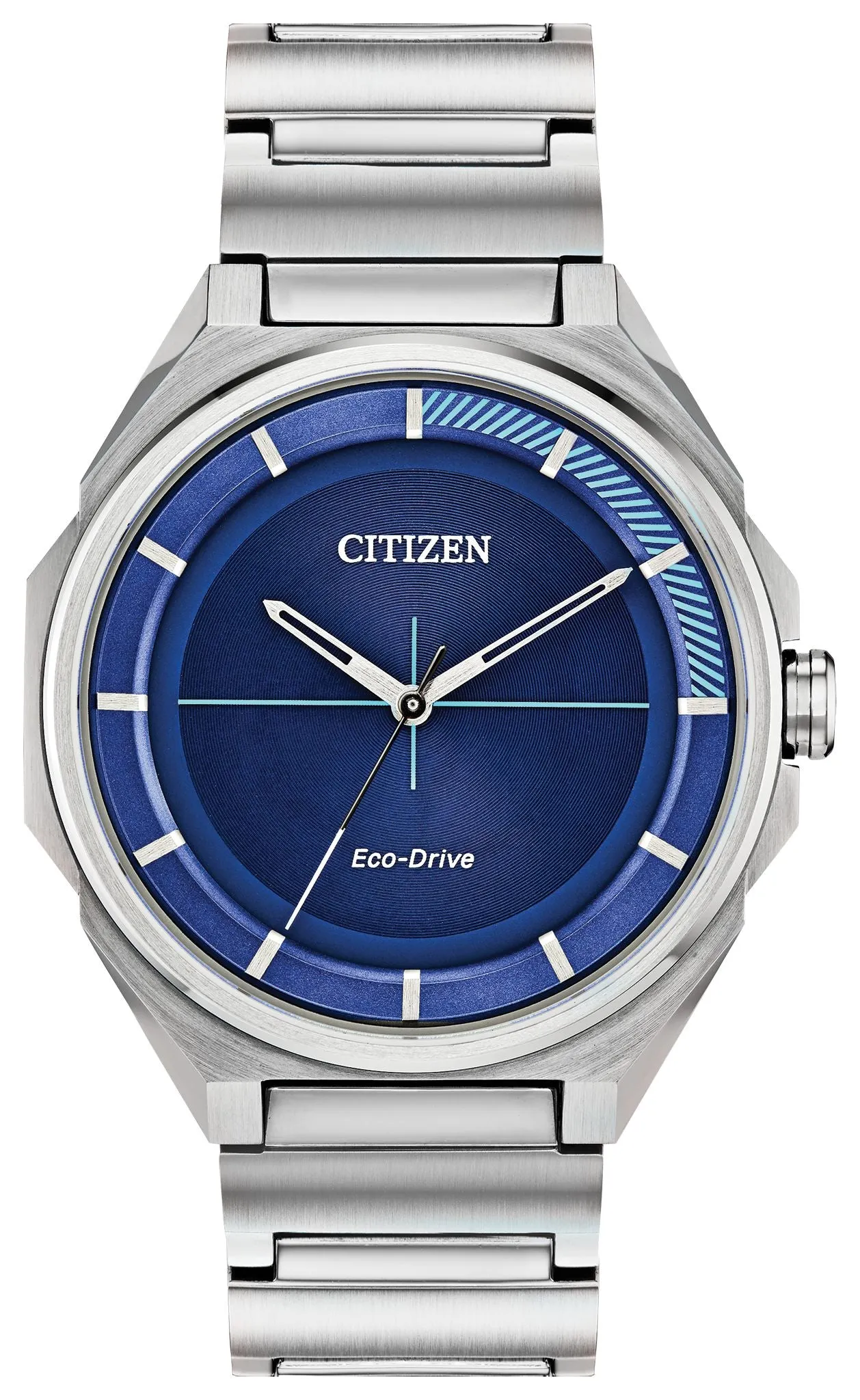 Men's Citizen Eco-Drive Watch with Stainless Steel Band   Royal Blue Face