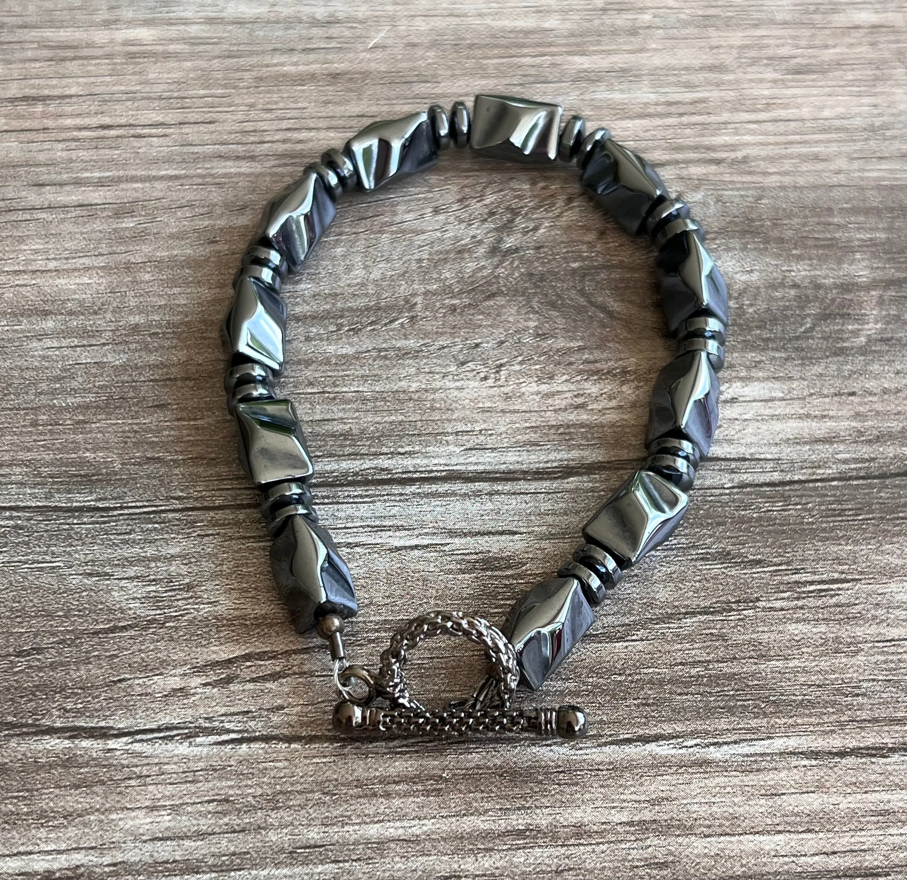 Mens Gray Hematite Bead Stone Bracelet Mens Jewelry - Dylan